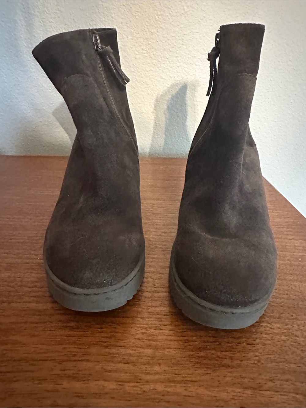 Sofft Suede Wedge Bootie, US sz 9, chocolate brown